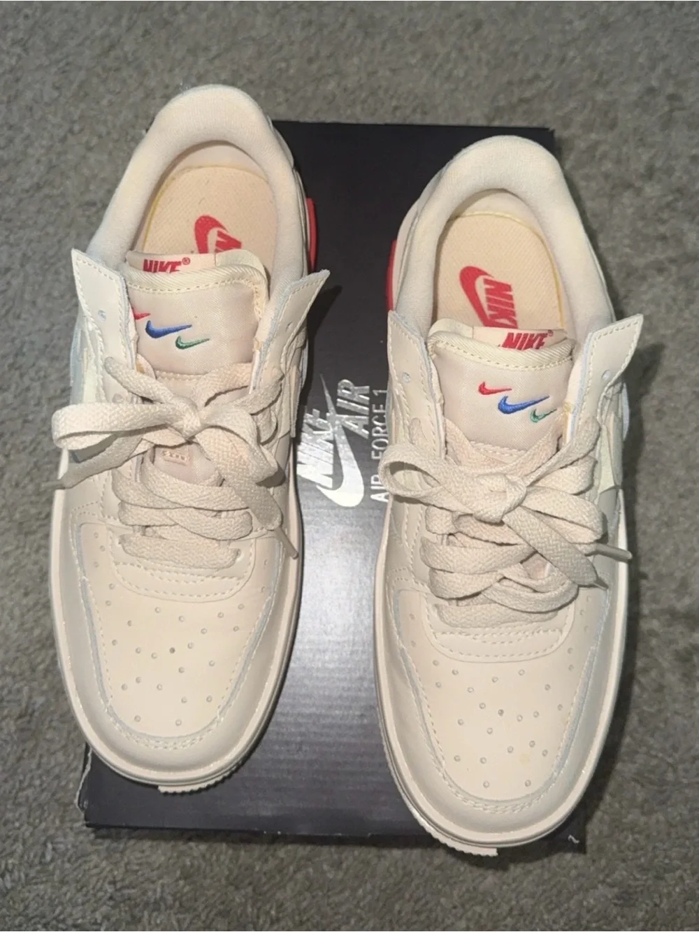 Nike Kids Cream/White Low-Top Sneakers with Multicolor Swoosh